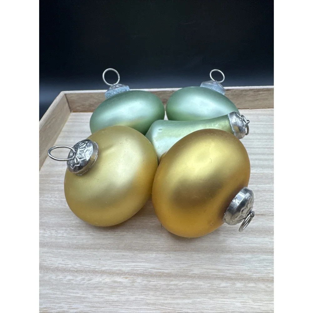 Christmas Tree Ornaments Kugel Style Frosted Glass Silver Set 5 Lot Green Gold